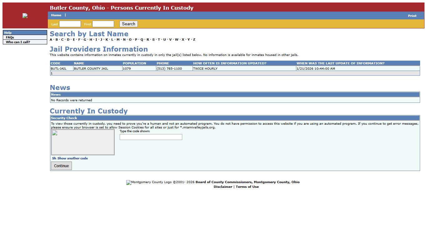 Butler County, Ohio - Persons Currently In Custody